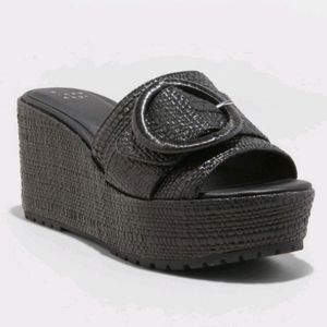 Women's Victoria Wedge Mule Heels - A New Day Black